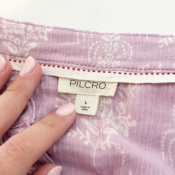 Pilcro Anthropologie The Sidney Batwing Button Up Cotton Blouse Top Pink Large - Picture 3 of 9